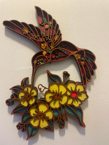 Hummingbird -- Layered Wooden Hummingbird wall hanging