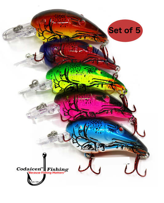 Life-Like Crawfish Crankbait Fishing Lures- Set of 5