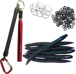 Wacky Rig Worm Fishing Tool Kit - Wacky Rig Tool, 125 Wacky Worm O-Rings, 10 Weedless Fishing Hooks, and 6 Senko Style Salted Worms in Junebug