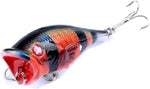 Black Stripe Topwater Popper- Hard Bait with Solid Sharp Treble Hooks