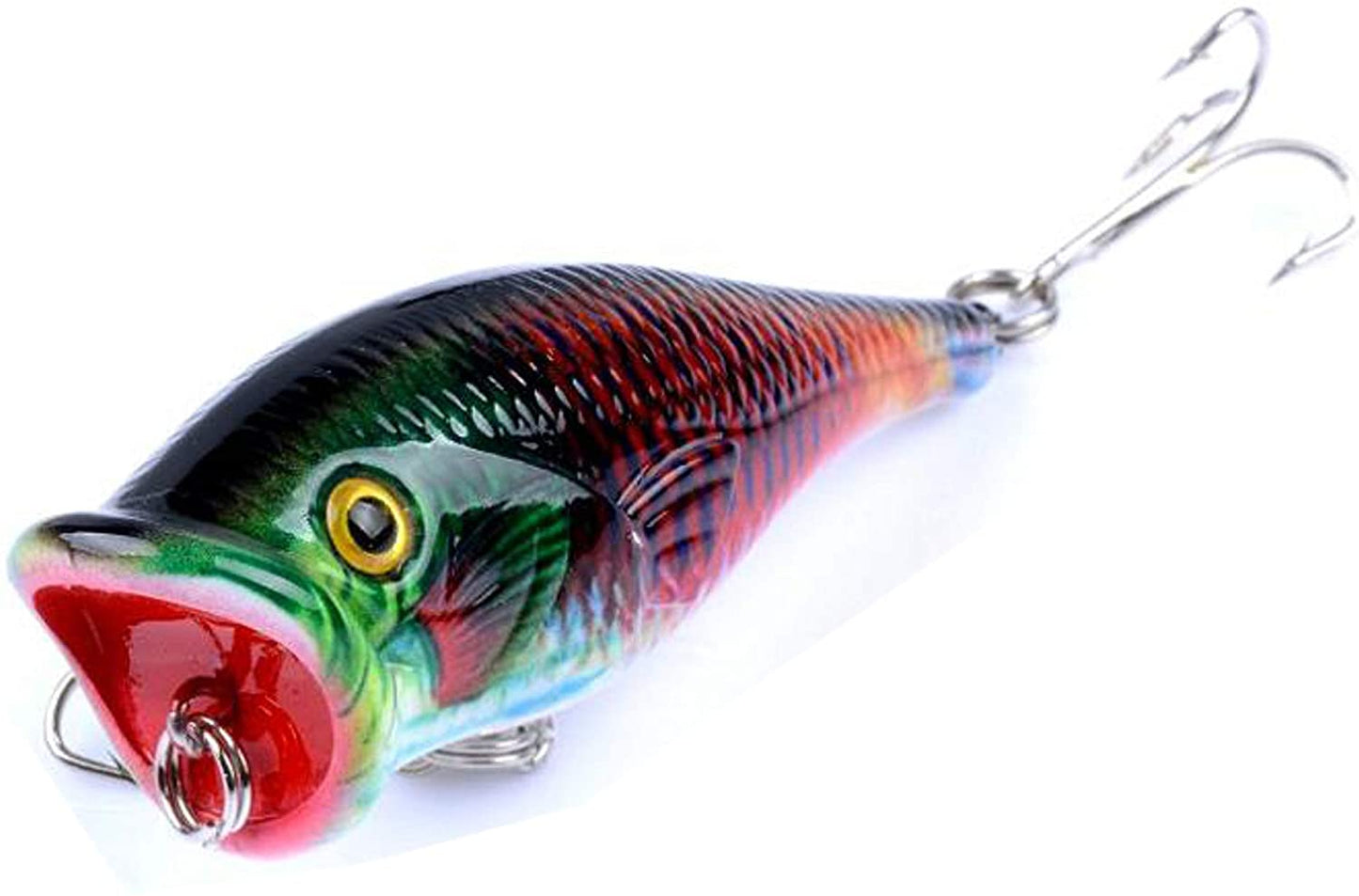 Green Head Topwater Popper- Hard Bait with Solid Sharp Treble Hooks