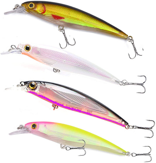 Floating Minnow Jerkbait Lures- 4 Pack Hard Bait