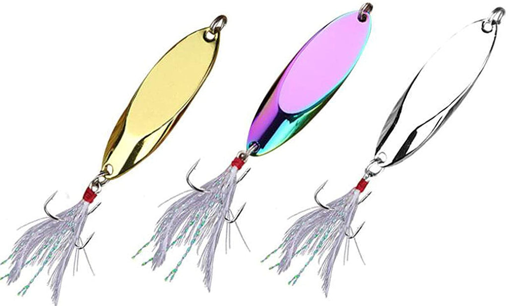 Variety pack of 3 Spoon Hard Fishing Lures - Treble Hooks with Feather –  Codaicen Fishing