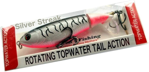 Topwater Plopper with Rotating Tail- Silver Streak