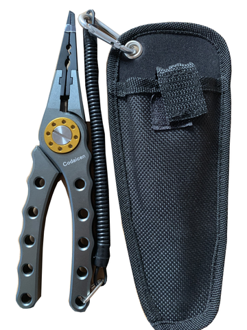 Titanium Aluminum Fishing Pliers- Split Ring, Coiled Lanyard, and Sheath Included