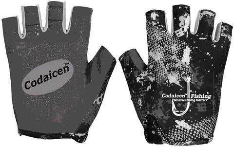 Large Black Fingerless Unisex Fishing Gloves  - UV Sun Protection UPF 50+ SPF -